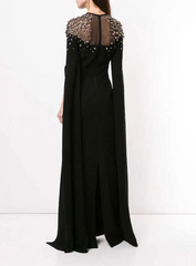embellished cape-sleeve evening gown – Sherita