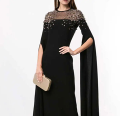 embellished cape-sleeve evening gown – Sherita