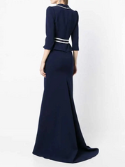 embellished-button peplum gown – Noorel