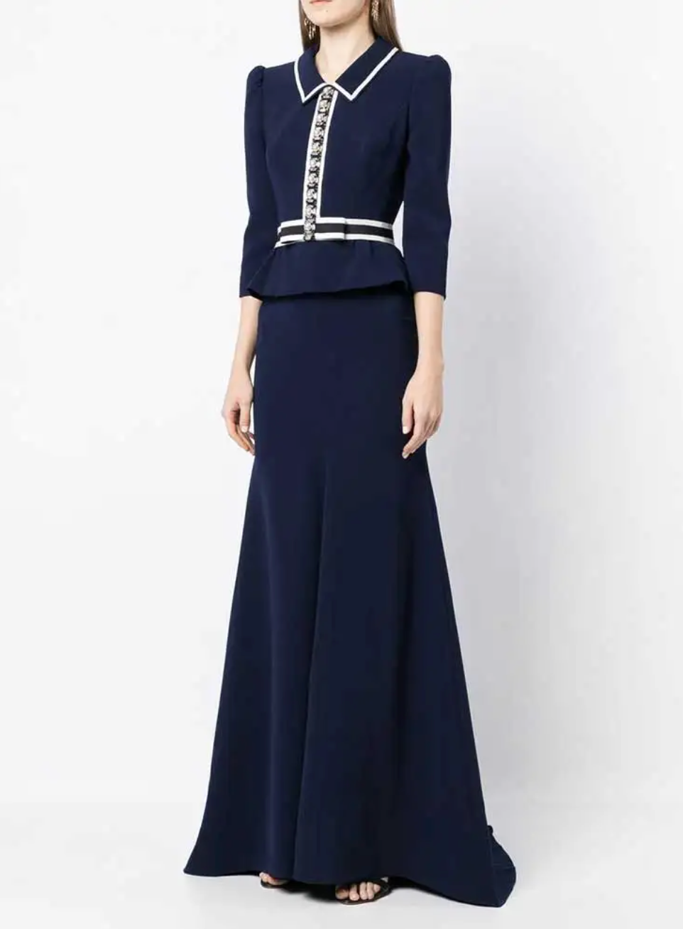 embellished-button peplum gown – Noorel