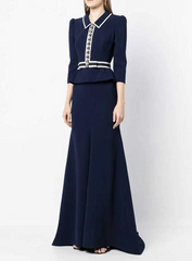 embellished-button peplum gown – Noorel