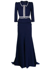 embellished-button peplum gown – Noorel