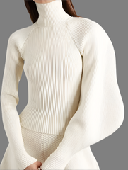 ribbed turtleneck top with sculptural sleeve - Gajara