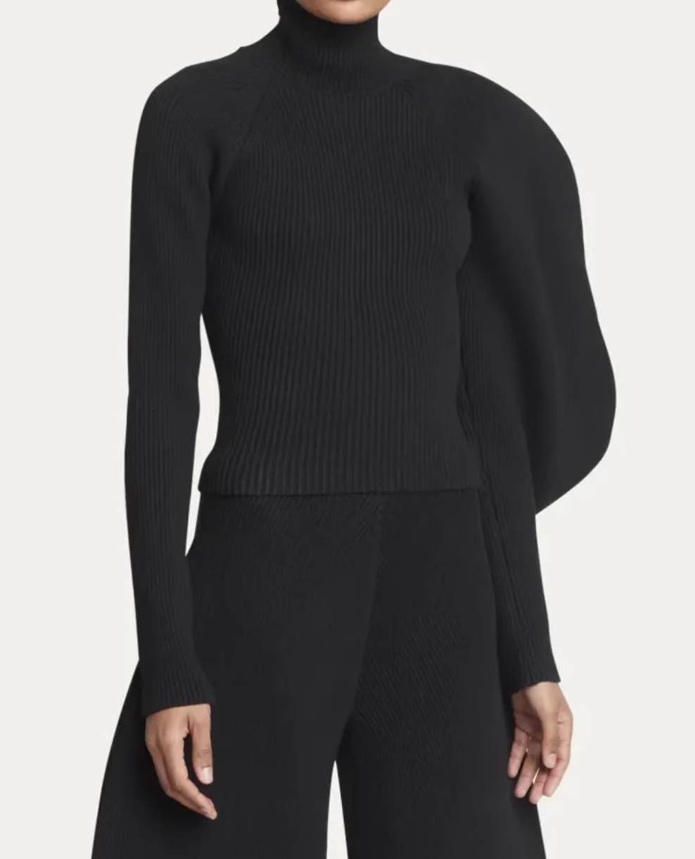 ribbed turtleneck top with sculptural sleeve - Gajara