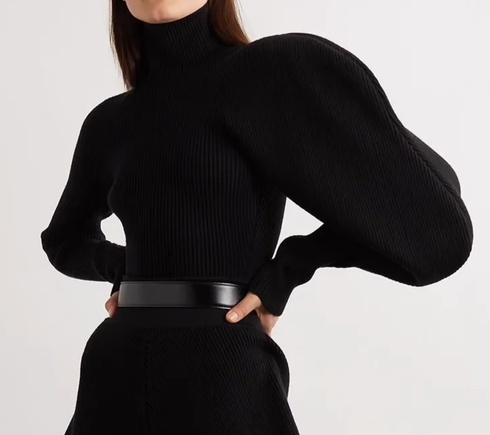 ribbed turtleneck top with sculptural sleeve - Gajara