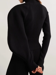 ribbed turtleneck top with sculptural sleeve - Gajara