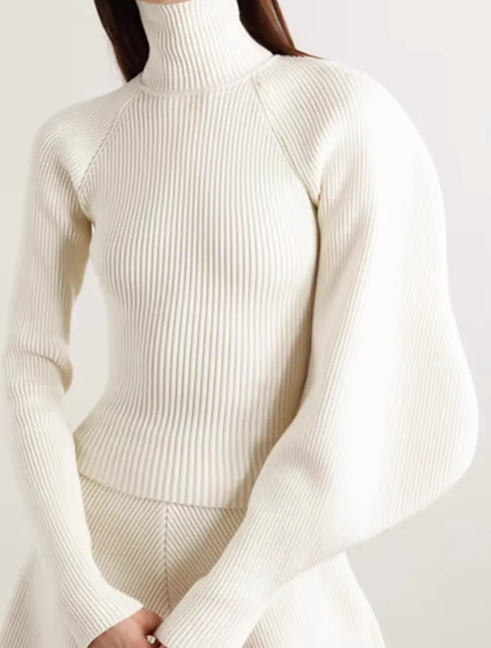ribbed turtleneck top with sculptural sleeve - Gajara