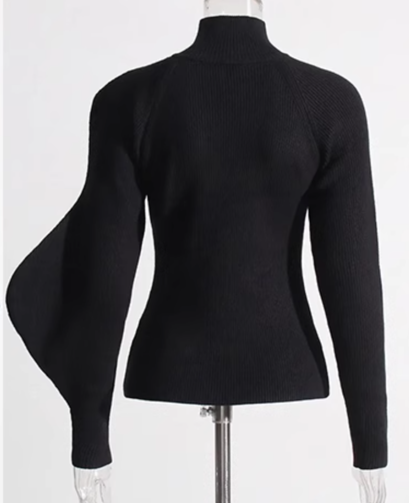 ribbed turtleneck top with sculptural sleeve - Gajara