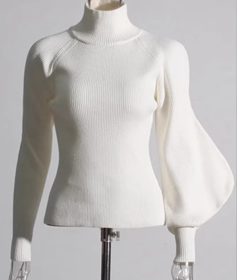 ribbed turtleneck top with sculptural sleeve - Gajara