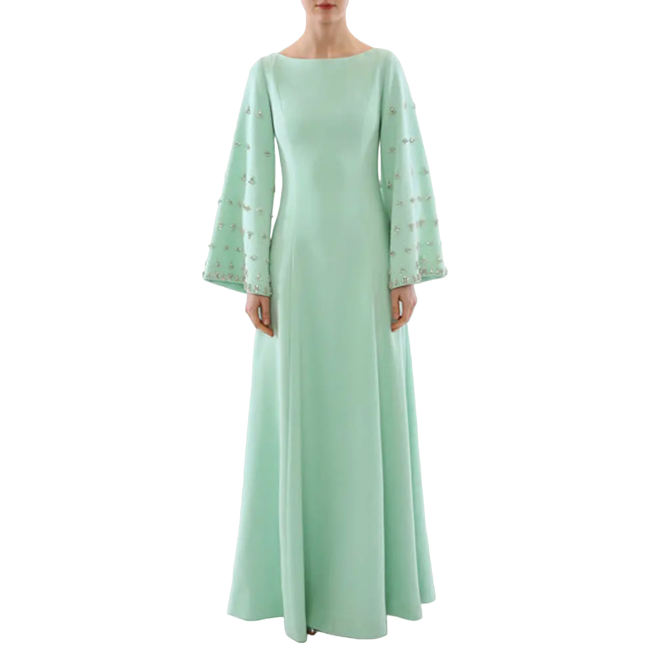 Bell-sleeve gown with crystal embellishments – Hoolen