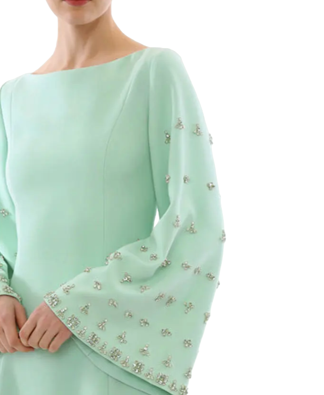 Bell-sleeve gown with crystal embellishments – Hoolen
