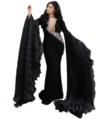 embellished plunge gown with pleated draped sleeves – Rovan
