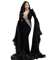 embellished plunge gown with pleated draped sleeves – Rovan