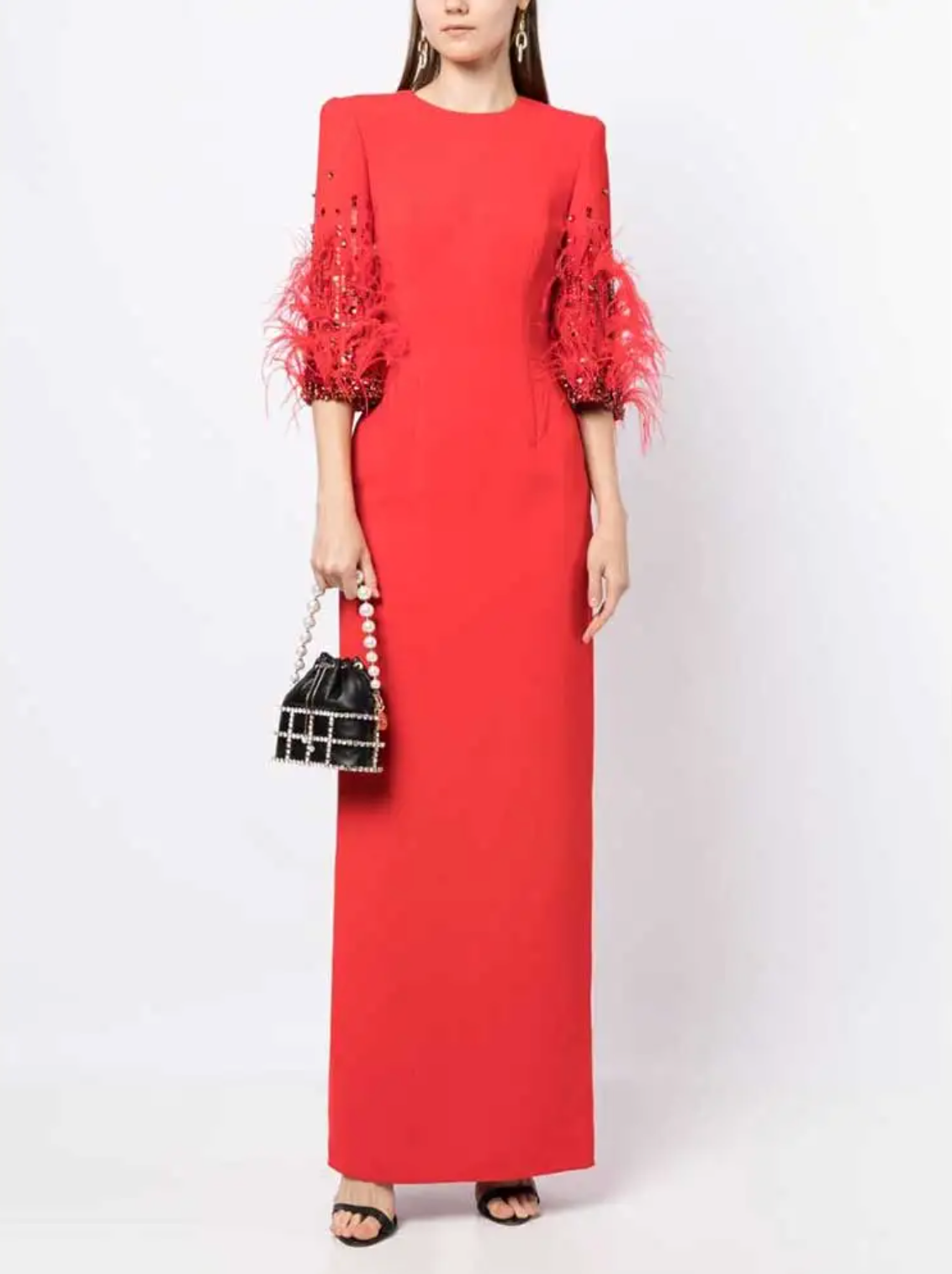 Feather-embellished sleeve gown – Zuleyhaa
