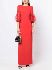 Feather-embellished sleeve gown – Zuleyhaa