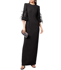 Feather-embellished sleeve gown – Zuleyhaa