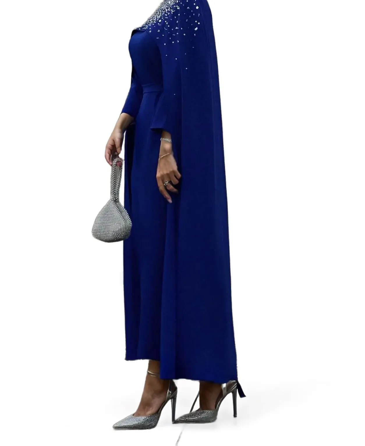crystal-embellished cape gown – Zurielle