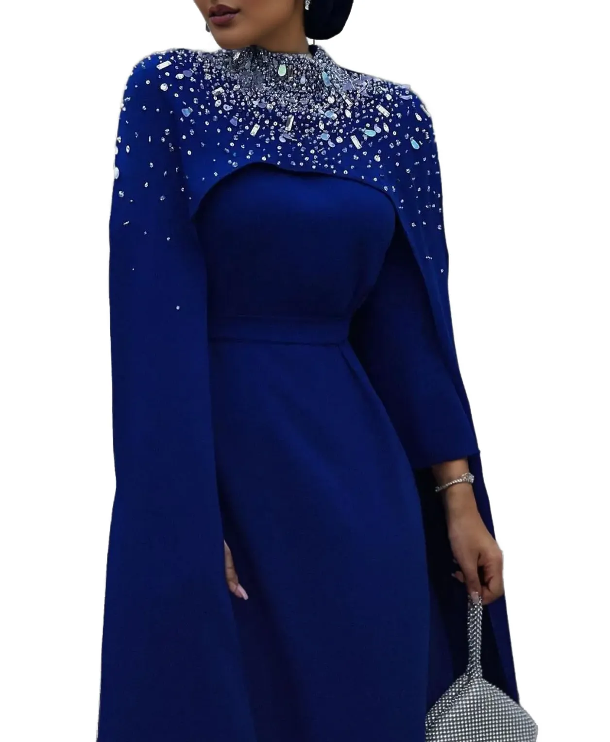 crystal-embellished cape gown – Zurielle