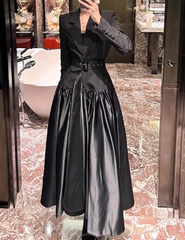 belted satin-paneled blazer gown – Gavriella