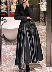 belted satin-paneled blazer gown – Gavriella