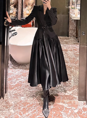 belted satin-paneled blazer gown – Gavriella