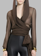 sheer wrap blouse with draped hood - Gaynor