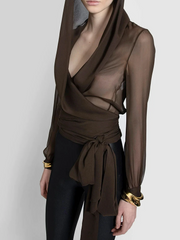 sheer wrap blouse with draped hood - Gaynor
