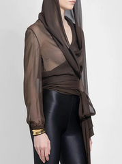 sheer wrap blouse with draped hood - Gaynor
