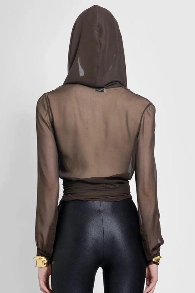 sheer wrap blouse with draped hood - Gaynor