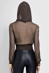 sheer wrap blouse with draped hood - Gaynor