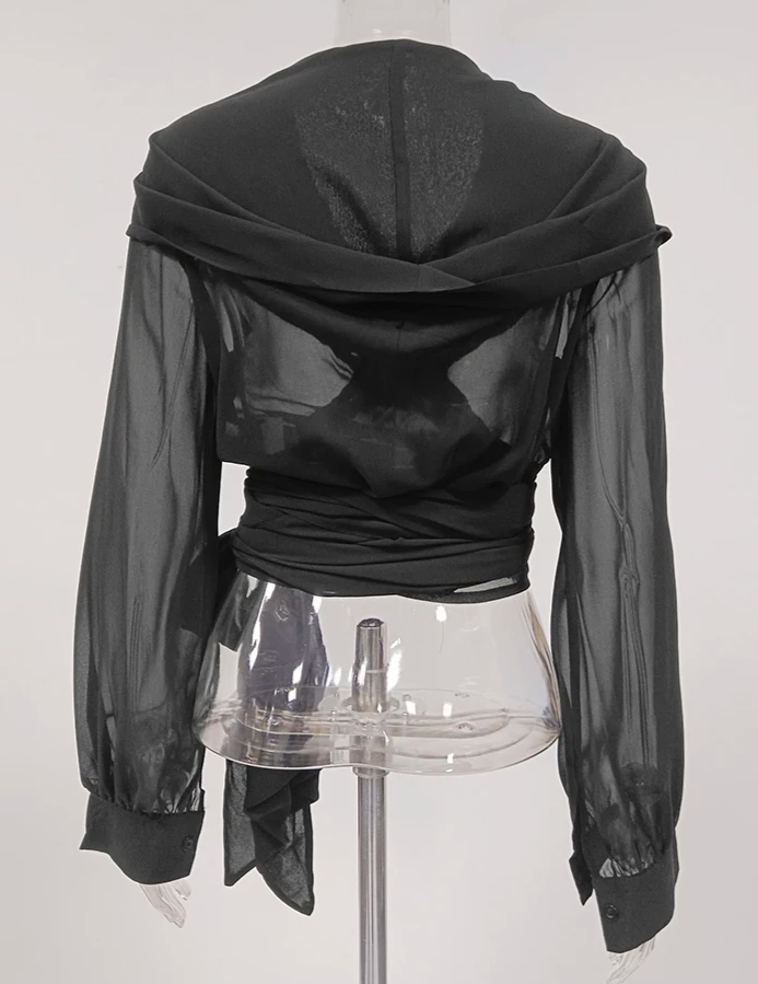 sheer wrap blouse with draped hood - Gaynor