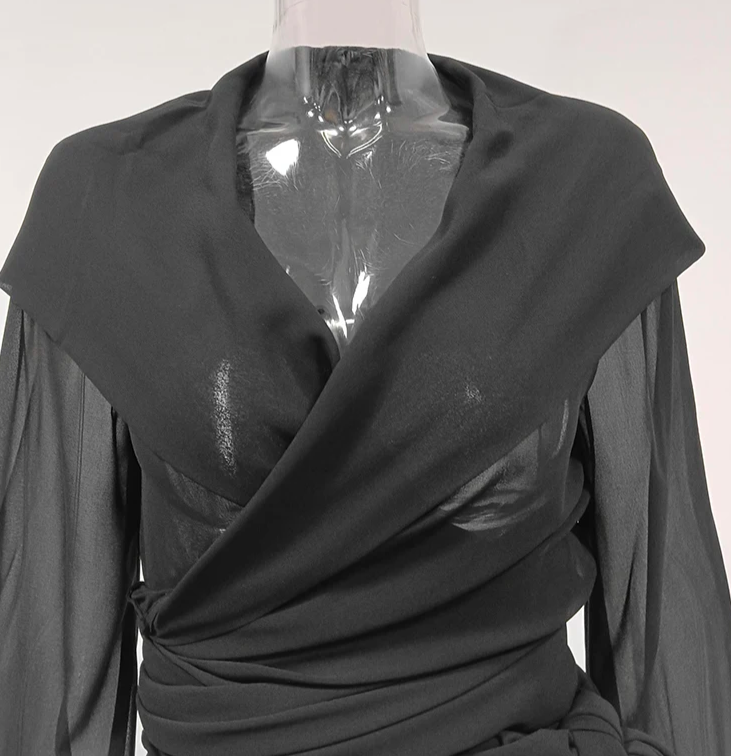 sheer wrap blouse with draped hood - Gaynor