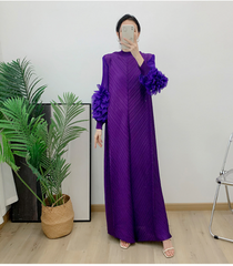 Pleated gown with 3D floral sleeves – Gerdie