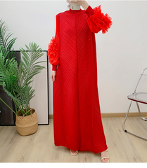 Pleated gown with 3D floral sleeves – Gerdie