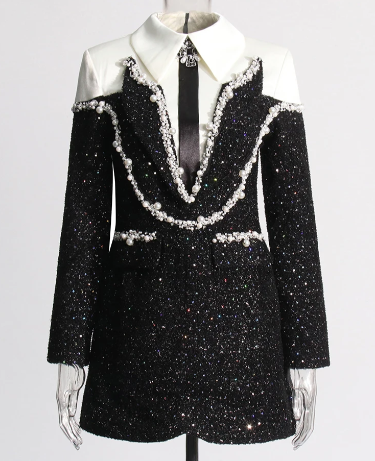 Pearl-embellished tweed mini dress – Ghashia
