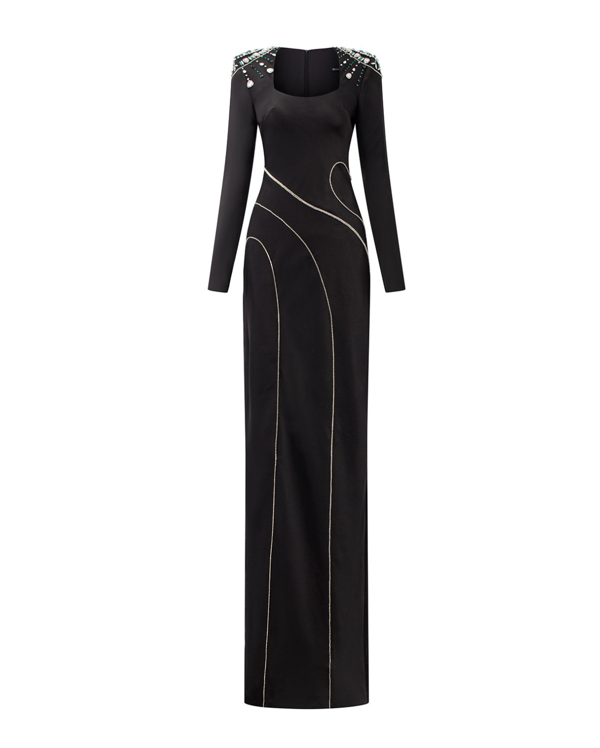 Embellished shoulder gown with curved seaming – Zaslen