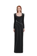 Embellished shoulder gown with curved seaming – Zaslen