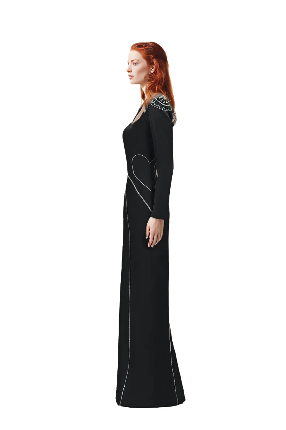 Embellished shoulder gown with curved seaming – Zaslen