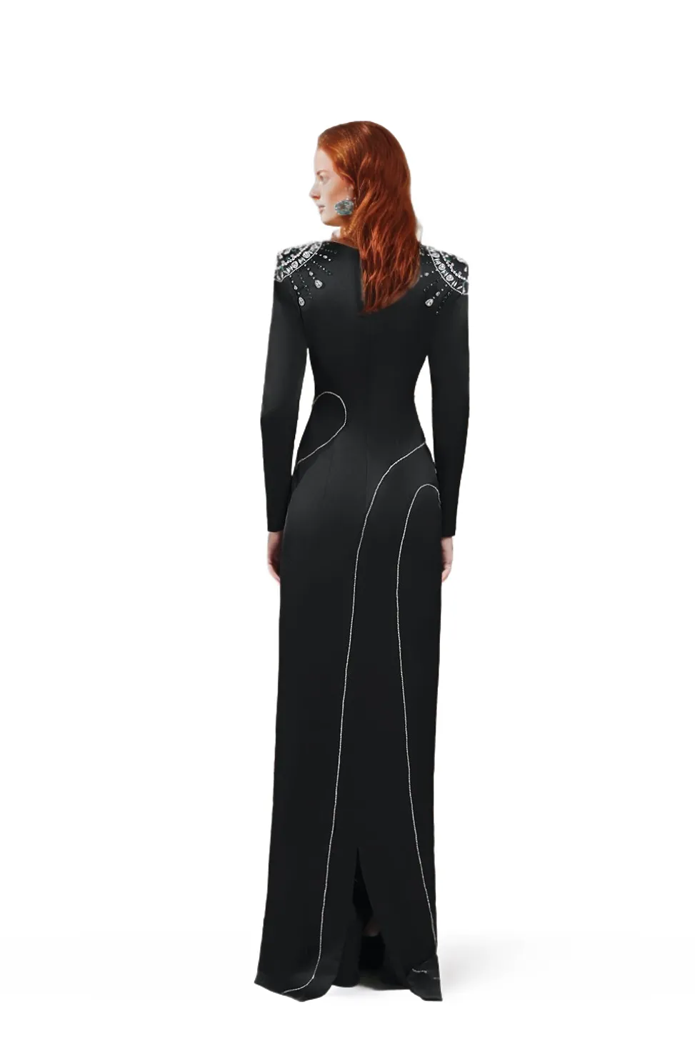 Embellished shoulder gown with curved seaming – Zaslen