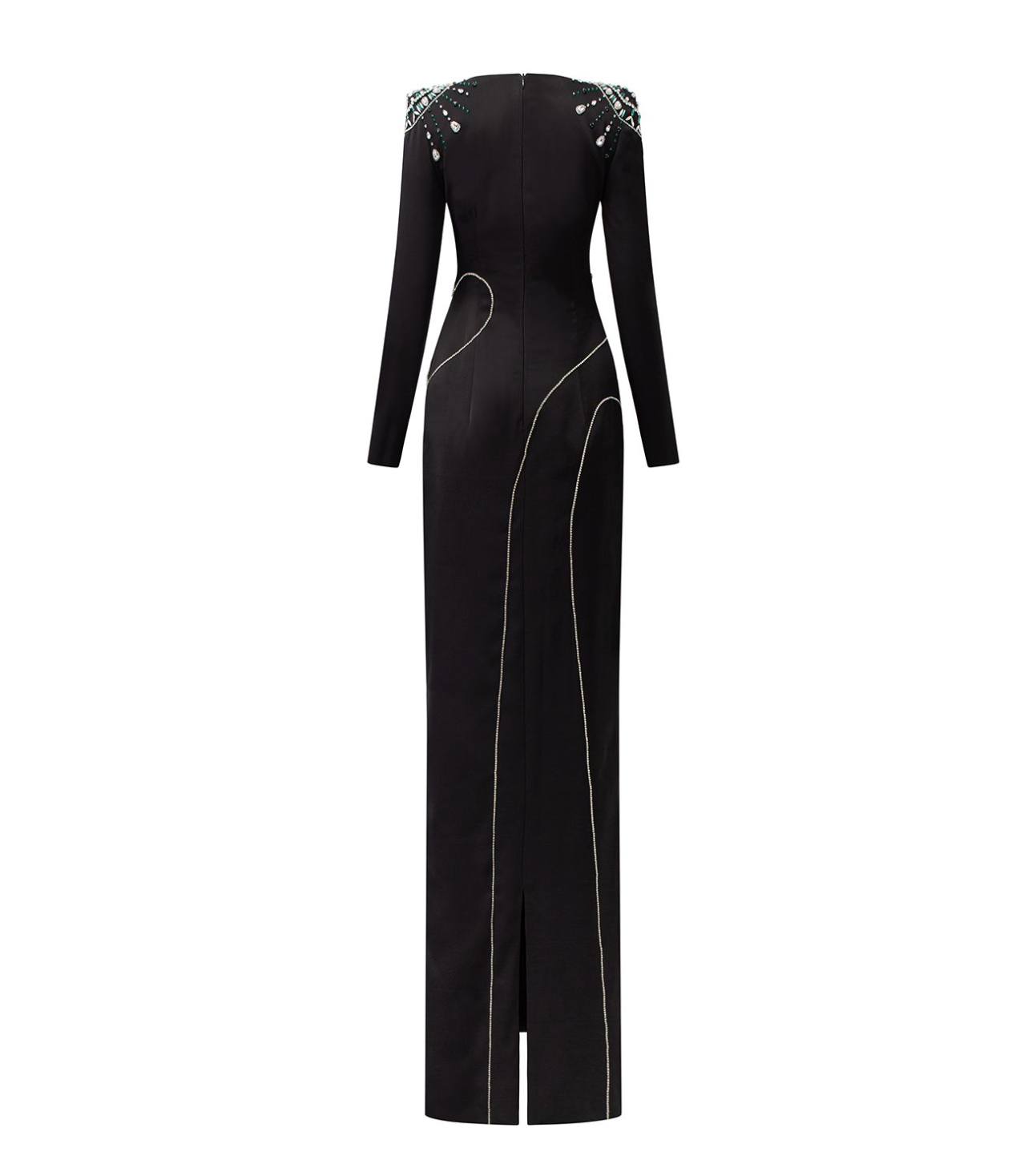 Embellished shoulder gown with curved seaming – Zaslen