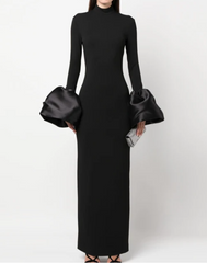 High-neck gown with oversized satin cuffs – Gioconda