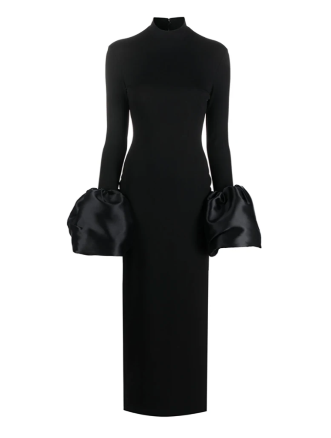 long-sleeve column dress with sculpted satin cuffs - Josmien
