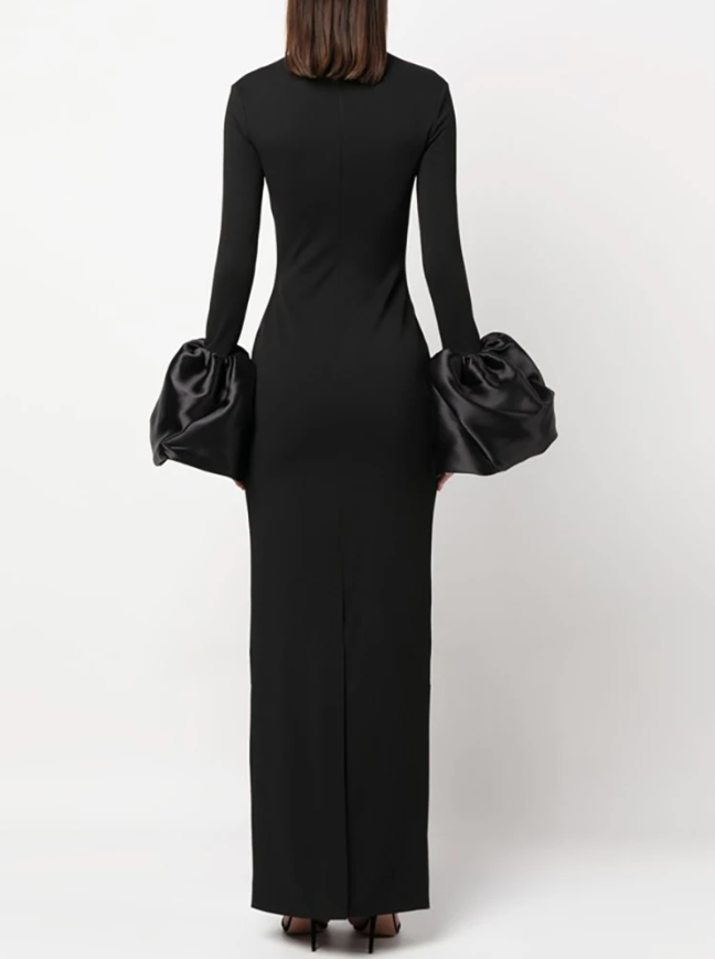 High-neck gown with oversized satin cuffs – Gioconda