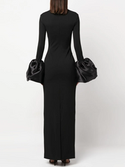 High-neck gown with oversized satin cuffs – Gioconda