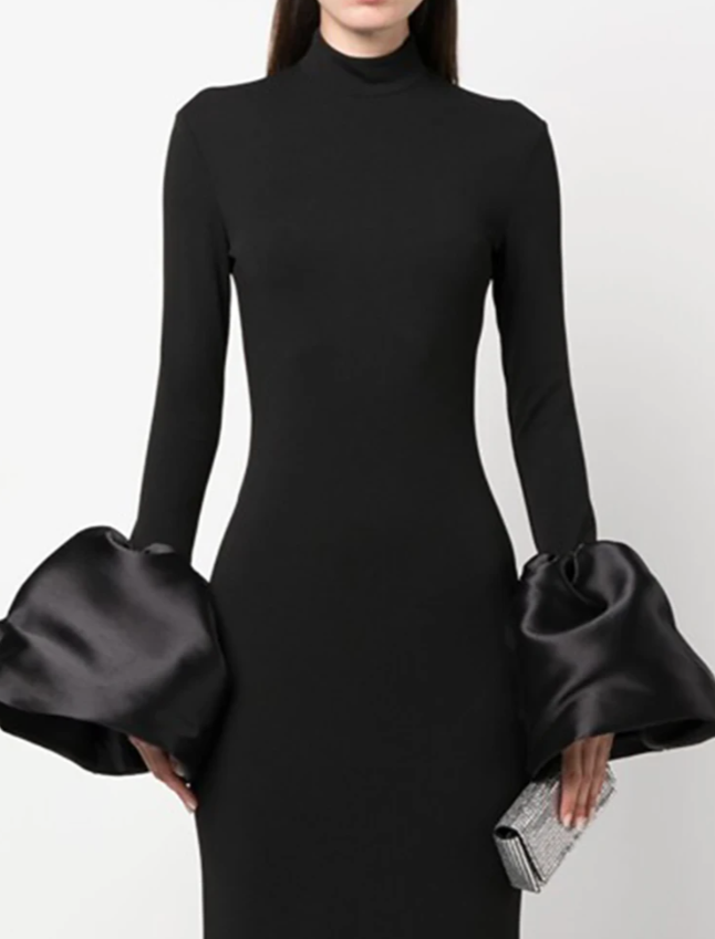 High-neck gown with oversized satin cuffs – Gioconda