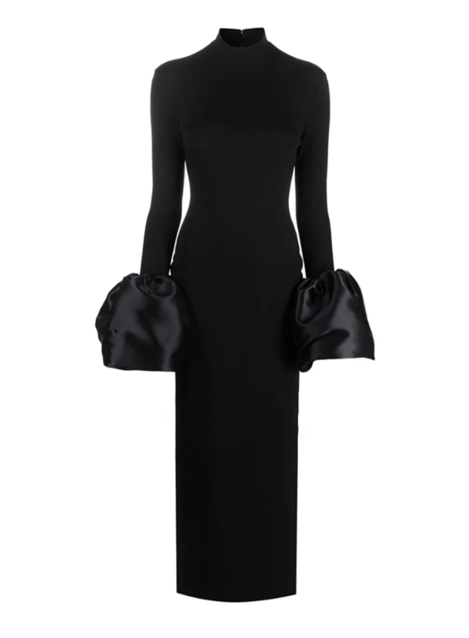 High-neck gown with oversized satin cuffs – Gioconda