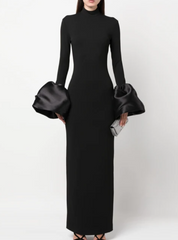 High-neck gown with oversized satin cuffs – Gioconda