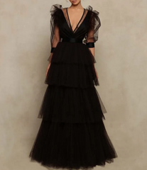 Tiered tulle gown with velvet trim – Giorgina
