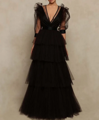 Tiered tulle gown with velvet trim – Giorgina