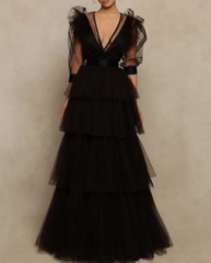 Tiered tulle gown with velvet trim – Giorgina
